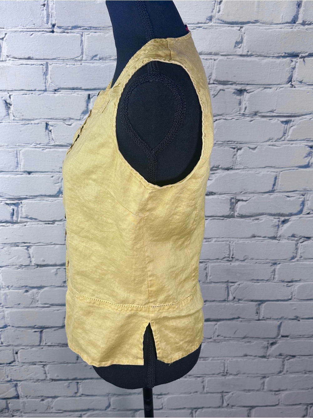 Cleopatra Linen Sleeveless Blouse Button Front XL Yellow Lagenlook Boho Festival - Picture 2 of 13